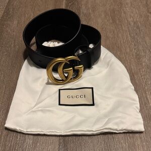 Gucci Black Belt with Gold GG Buckle